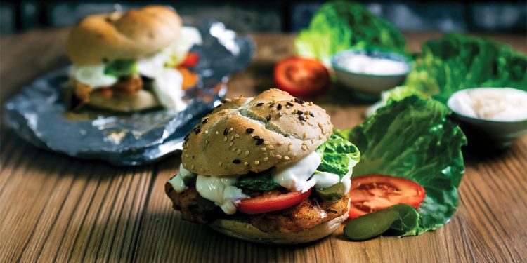 Vegan Mushroom Burger with Cajun Fried King Oyster ‘Chicken’