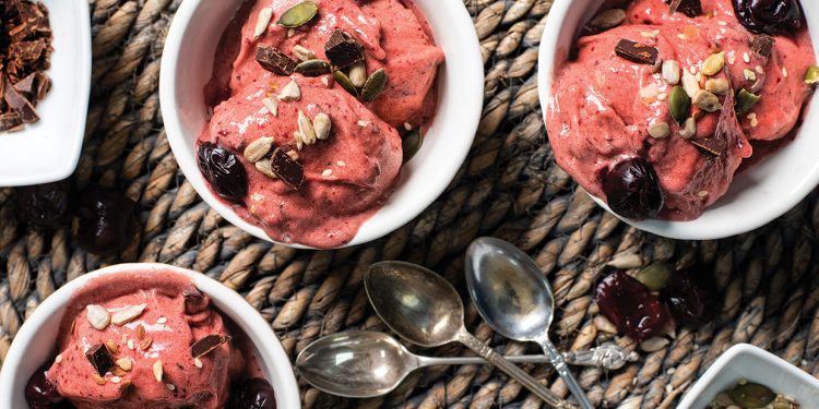 Healthy 5-Ingredient Vegan Chocolate Cherry Ice Cream