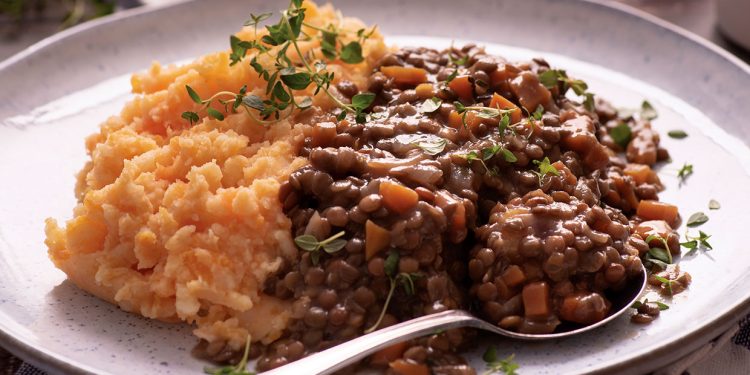 Vegan Creamy Lentils with Mashed Potatoes